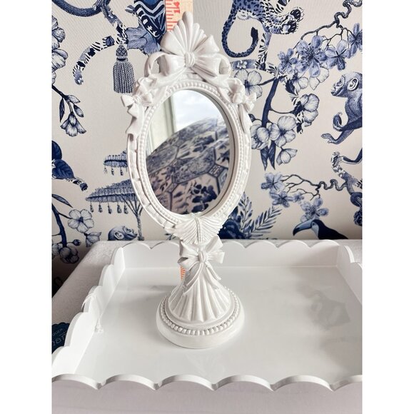 Scallop Edge White Lacquered Vanity Tray 14.25"L x 10.25"W Dresser Bathroom - Picture 3 of 16